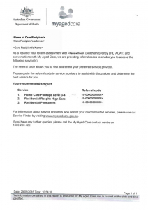 ACAT Assessment result letter home care