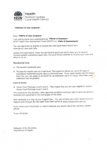 Sample of ACAT eligibility letter for Home Care Packages