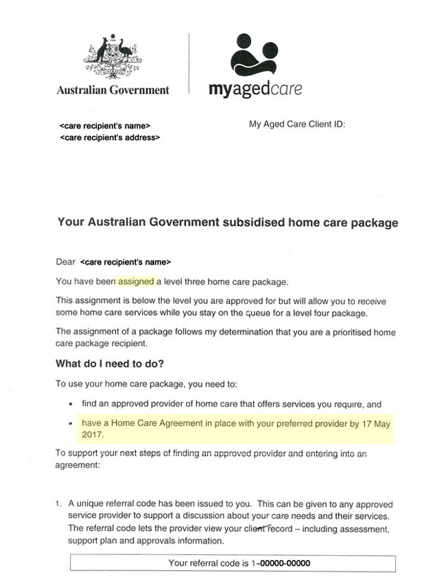 Sample Of Assigned Home Care Package Letter In Home Care Sydney Live In Care 24 Hr Elderly 5485