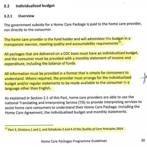 Home Care Package government clause 3.2.1